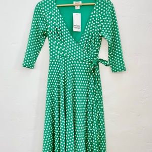 Unique Vintage Green & White Polka Dot Wrap Dress